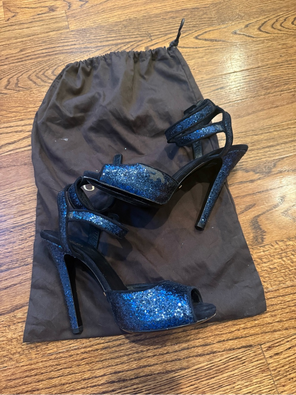 Gucci Blue Glitter Platform Ankle-Strap Heels - Picture 2 of 5